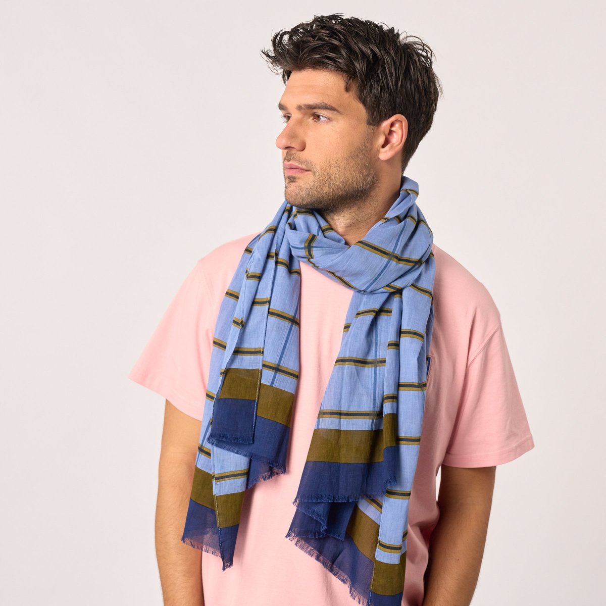 Foulard en coton biologique bleu et kaki, BILLYBELT