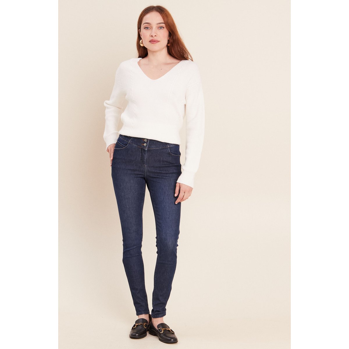 Jean ajusté taille haute stretch denim brut, BREAL