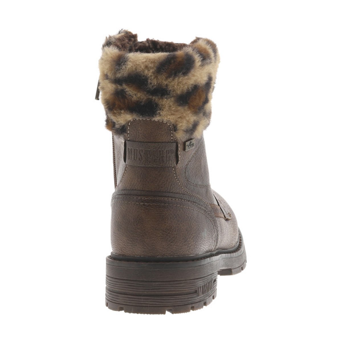 Bottines noires à talon décroché bas avec un zip et des lacets ronds marron, MUSTANG