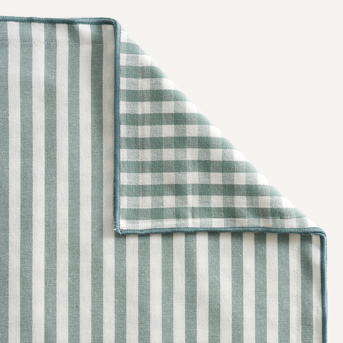 Lot de 2 sets de table, 30% coton recyclé, tissé-teint, SOIZIC ecru/sauge, LA REDOUTE INTERIEURS