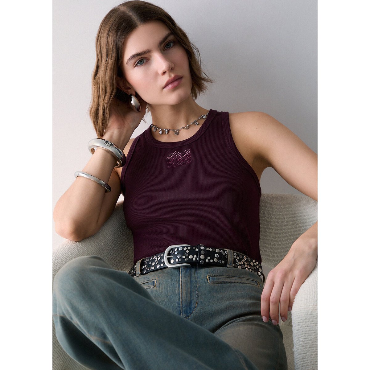 Top avec logo aubergine, LIU JO