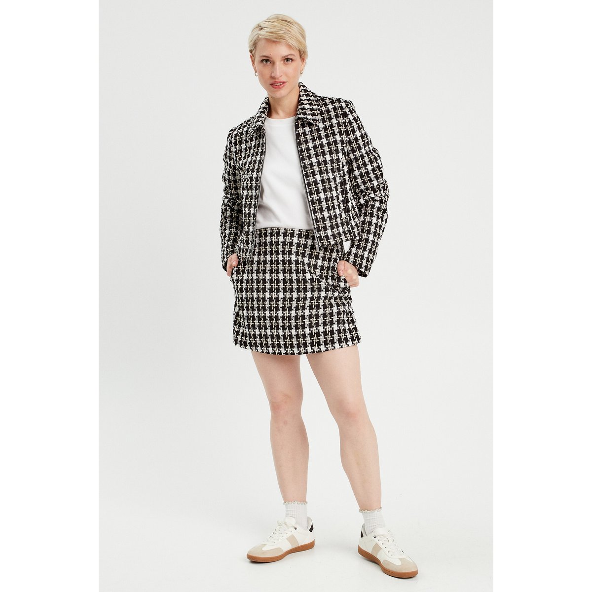 Jupe-short trapèze tweed noir, CACHE CACHE