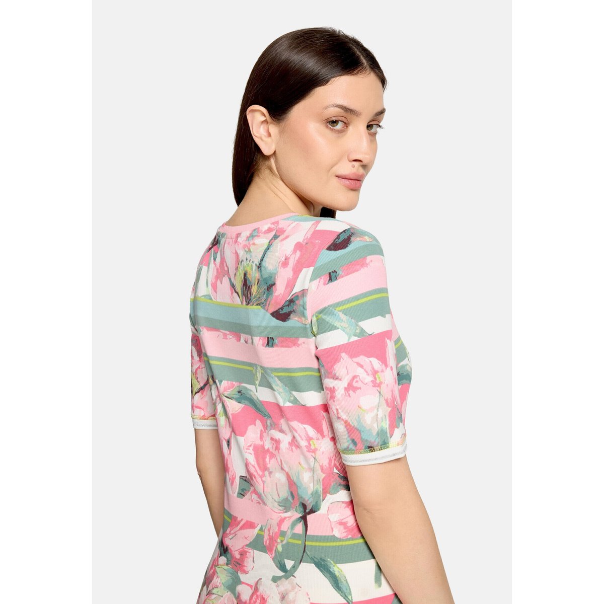 T-shirt basique de texture côtelée rosé/cream, BETTY BARCLAY