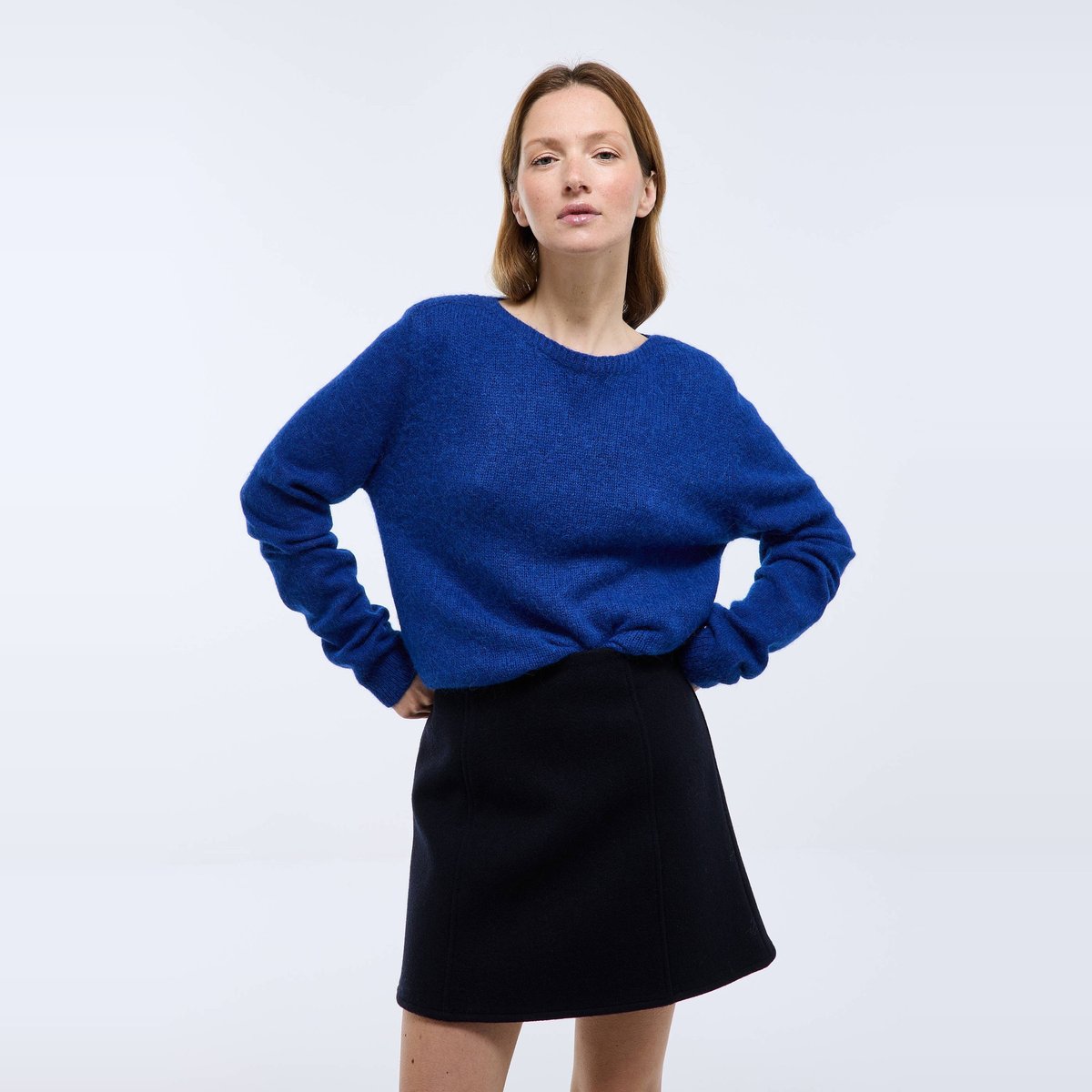 Pull col bateau uni contenant de l'alpaga cobalt, MONOPRIX
