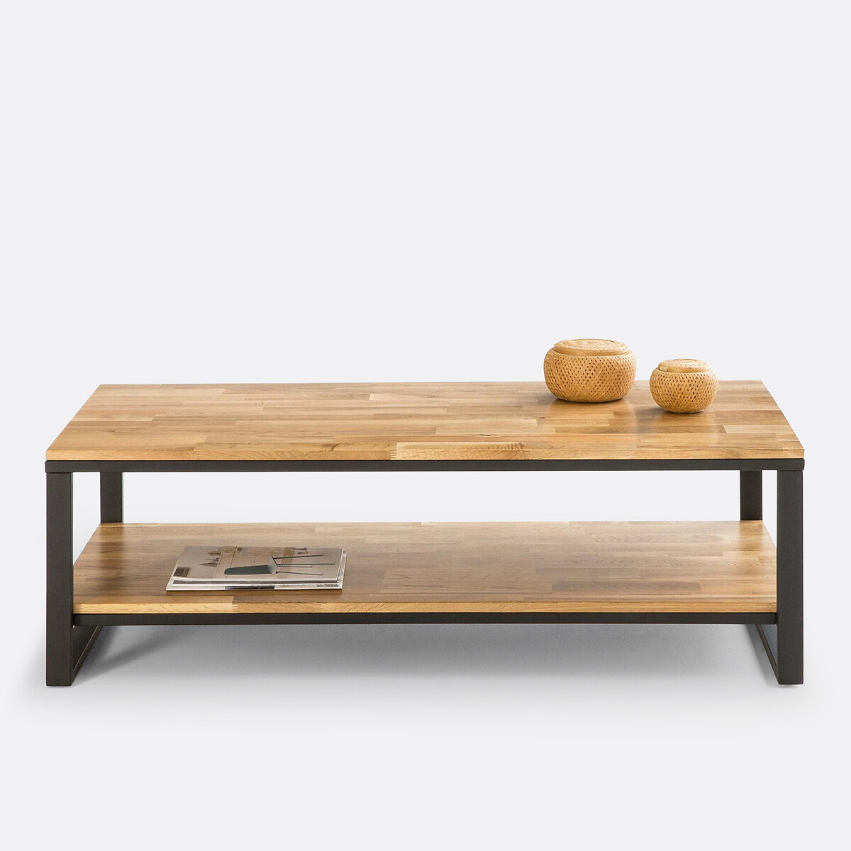 Table basse, en chêne massif et métal acier, HIBA naturel, LA REDOUTE INTERIEURS