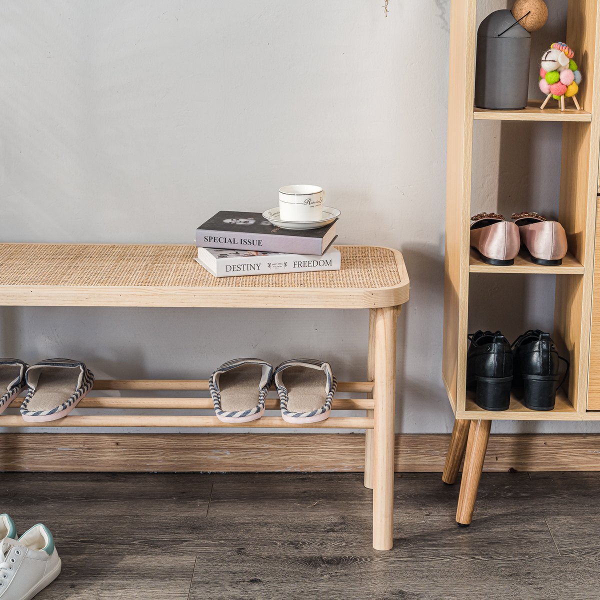 Banc avec rangement, pin massif, ASUGI bois naturel, NORDLYS