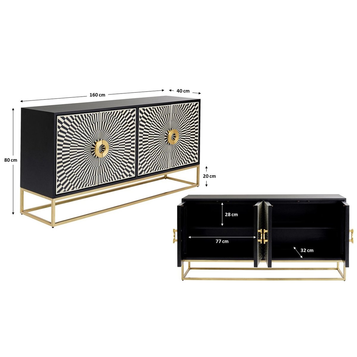 Buffet effet d'optique, ELECTRO noir et blanc, KARE DESIGN