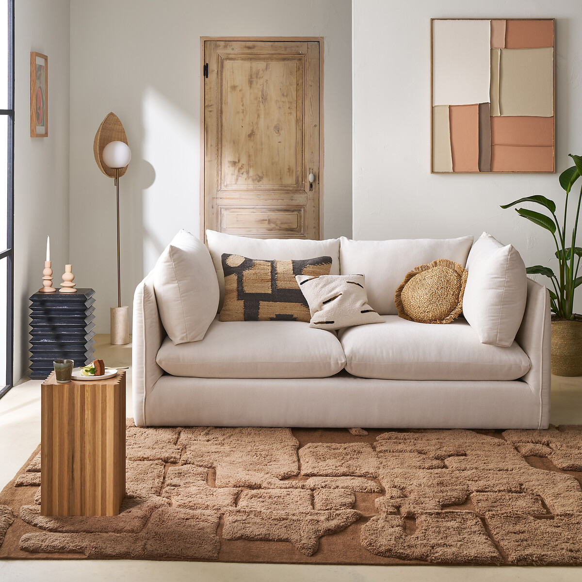 Ceylon round jute cushion natural, LA REDOUTE INTERIEURS