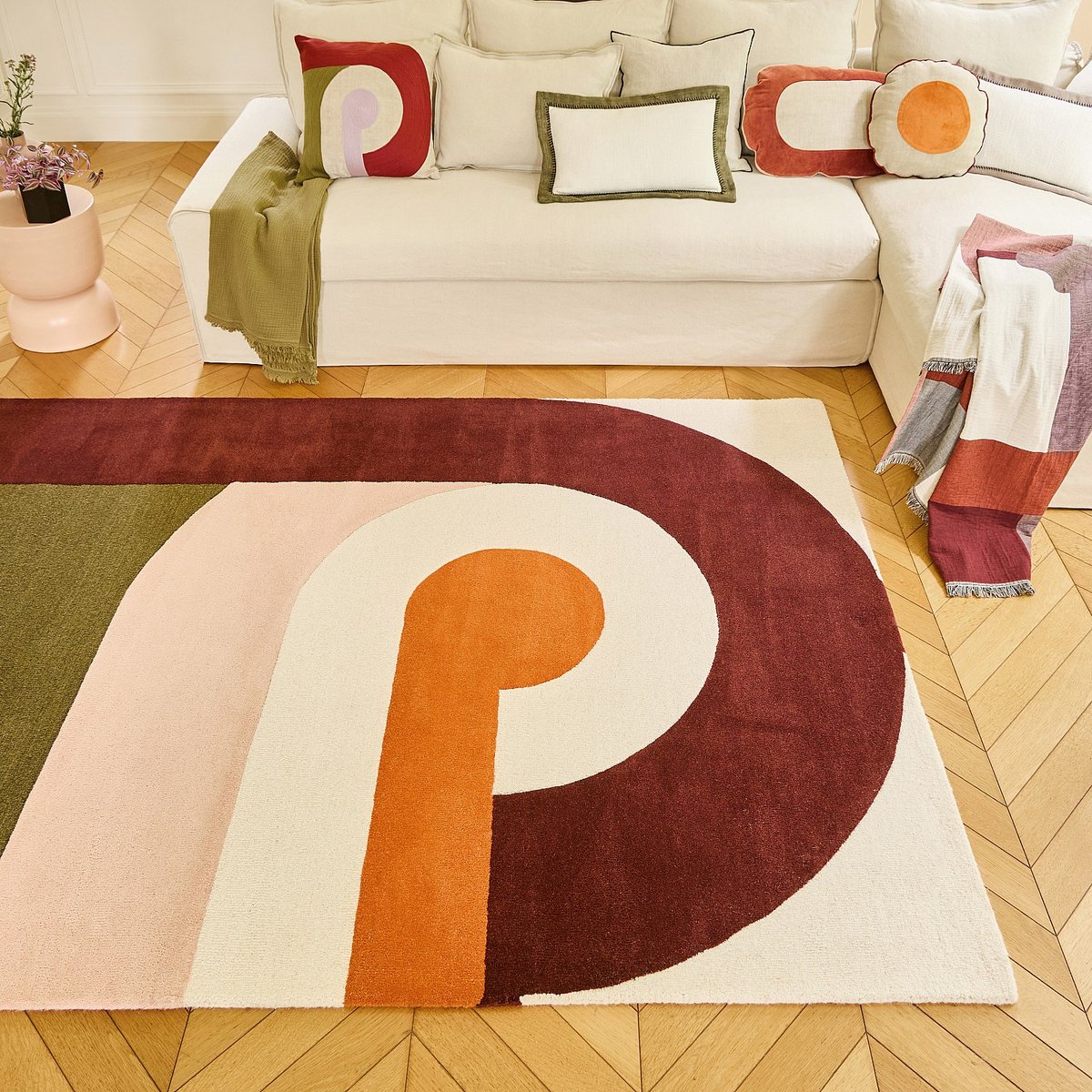 Tapis de salon laine BONNIE bordeaux, orange, rose poudré, bronze, multicolore, HABITAT