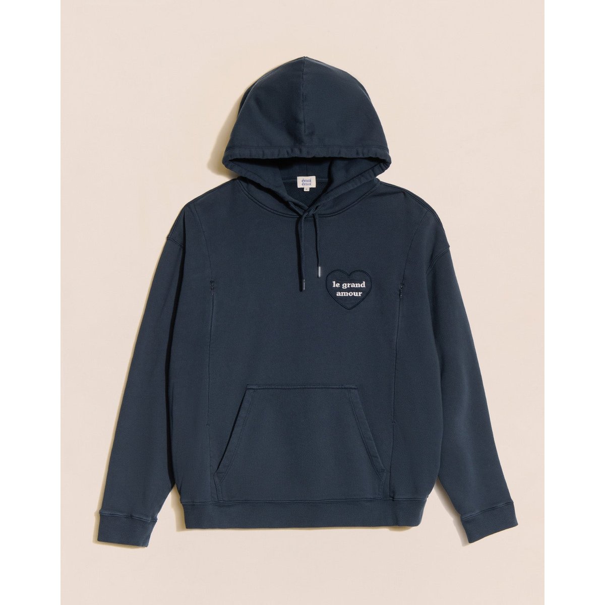 Hoodie d'allaitement Le grand amour en coton bio charbon garment dye, EMOI EMOI