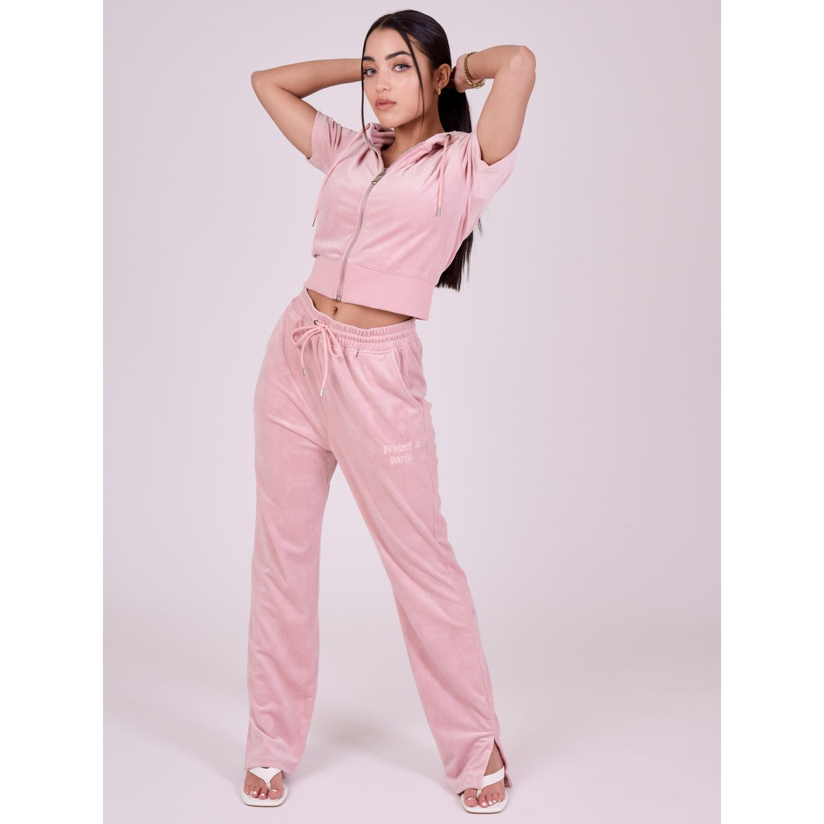 Pantalon ample en velours rose poudré, PROJECT X