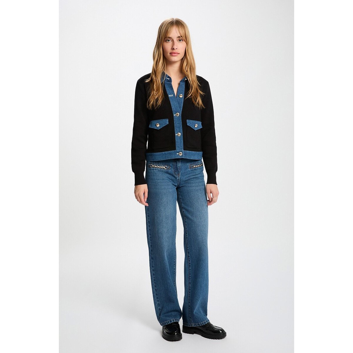 Gilet manches longues boutonné, col chemise noir, MORGAN