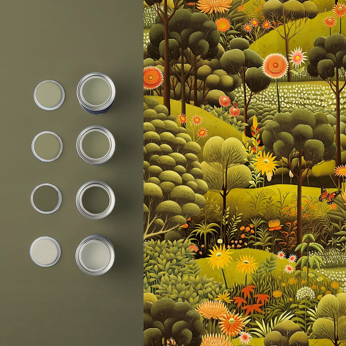 Papier peint Les collines fleuries d'été vert, orange, GRAHAM ET BROWN