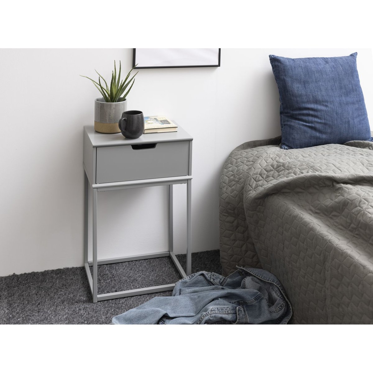 Table de chevet 1 tiroir design moderne MIRRA gris, TOILINUX