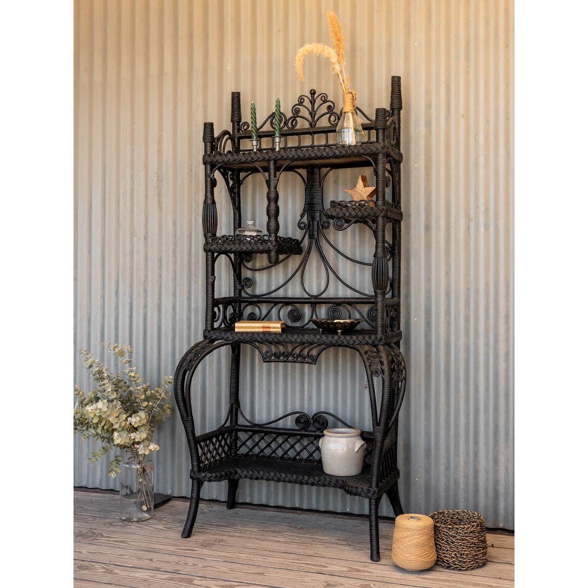 Étagère en rotin noir Gaëlle N°1467 - Bon état noir, DEBONGOUT