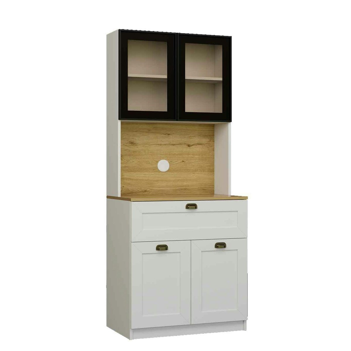 Vaisselier de cuisine à LED 4 portes décor blanc et noir AURA blanc, PIER IMPORT
