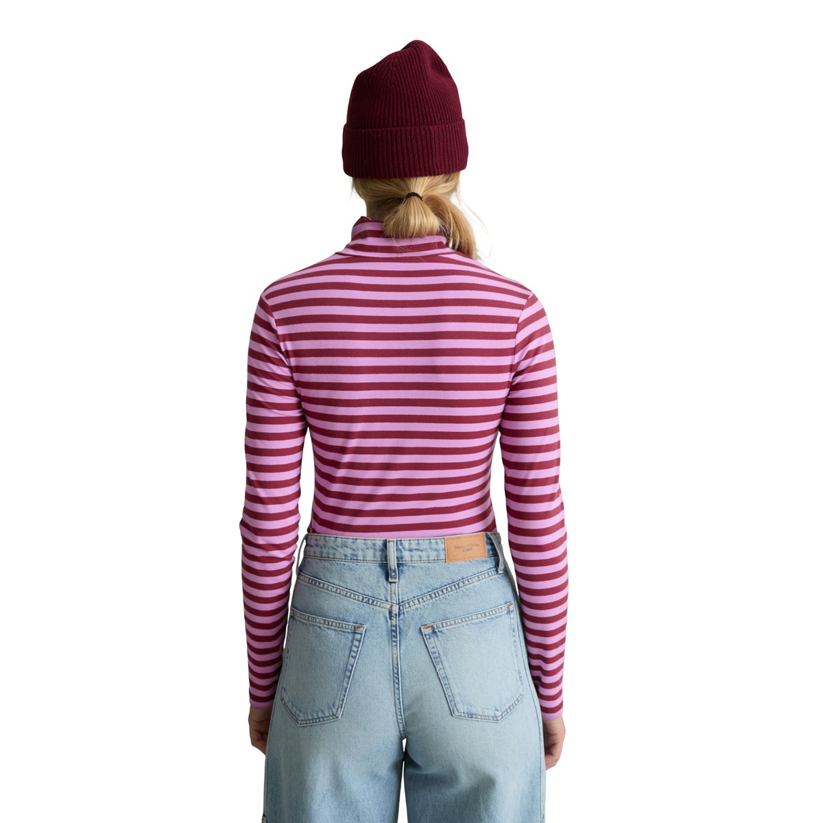 T-shirt à col roulé et manches longues, coupe ajustée en jersey simple avec élasthanne rouge, MARC O’POLO DENIM