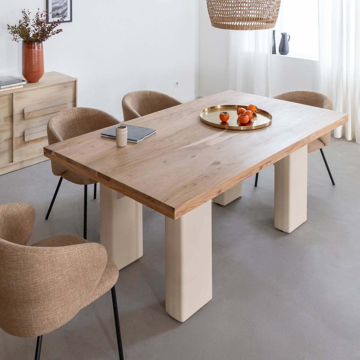 Table à manger en bois effet béton rectangle DALVA blanc, MADE IN MEUBLES