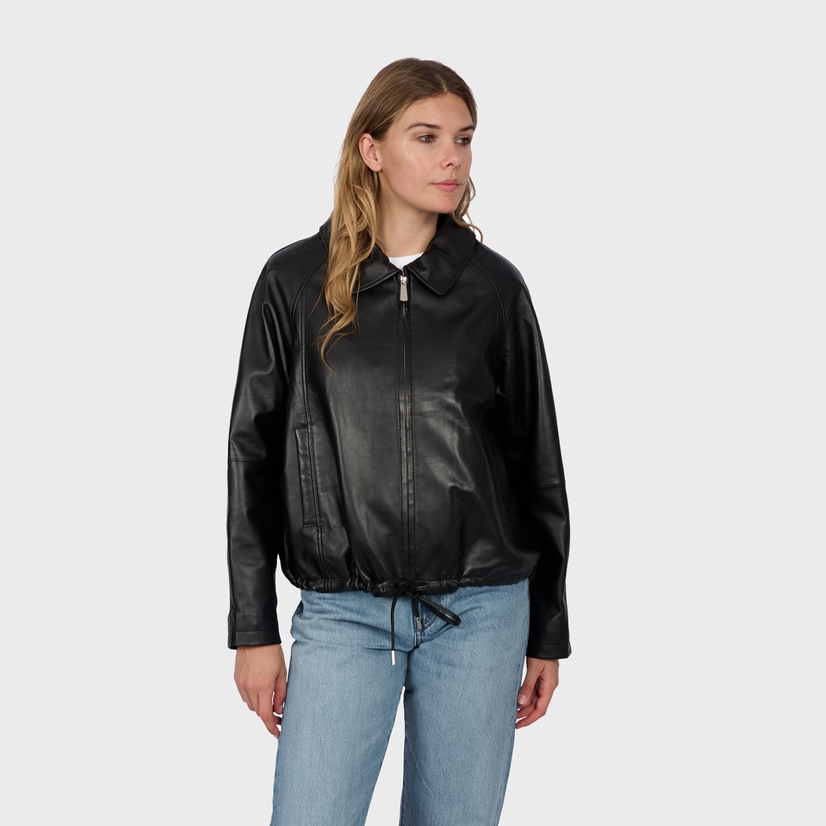 Blouson en cuir à col chemise MELROSE noir, OAKWOOD