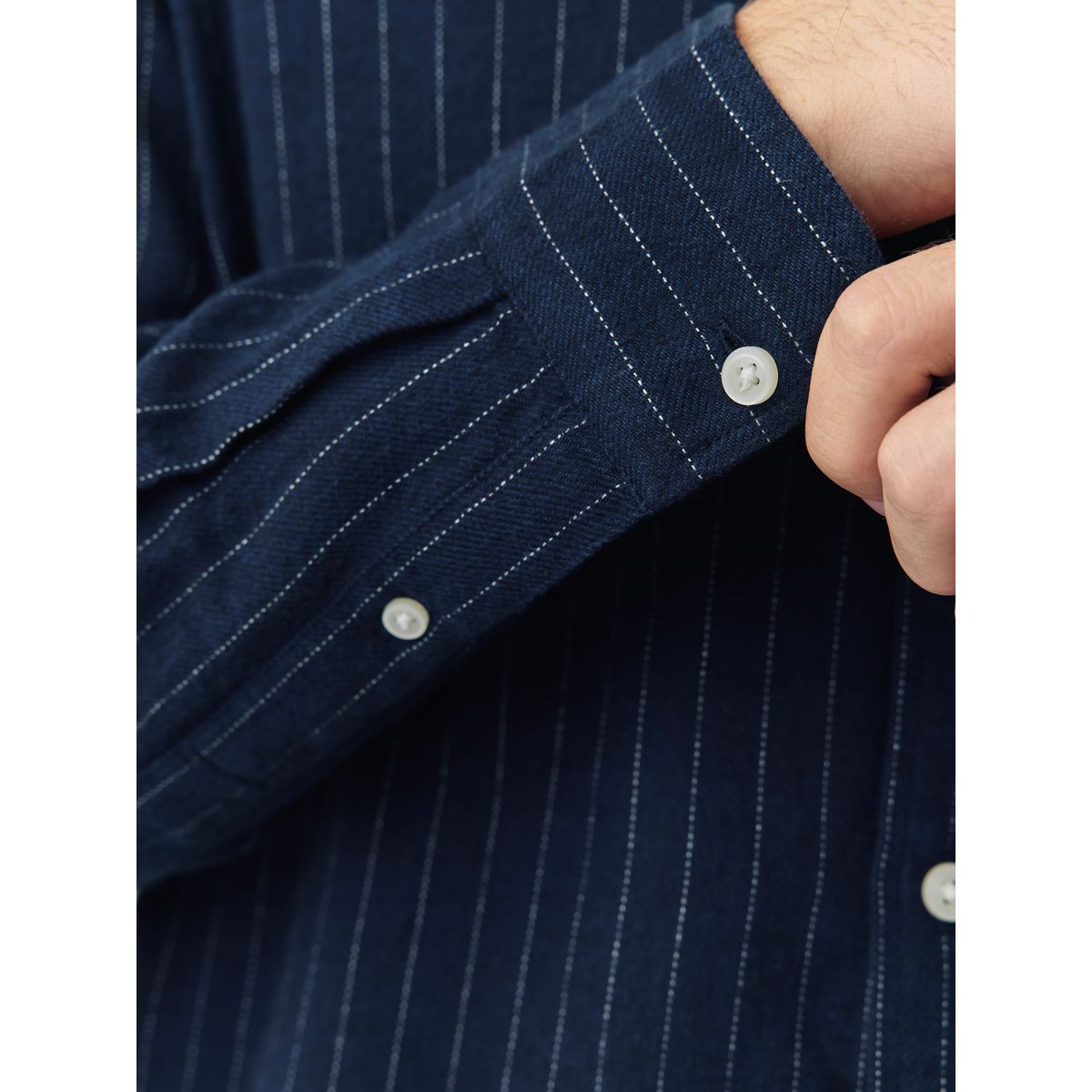 Chemise oxford manches longues rayée brossée bleu marine, NEXT