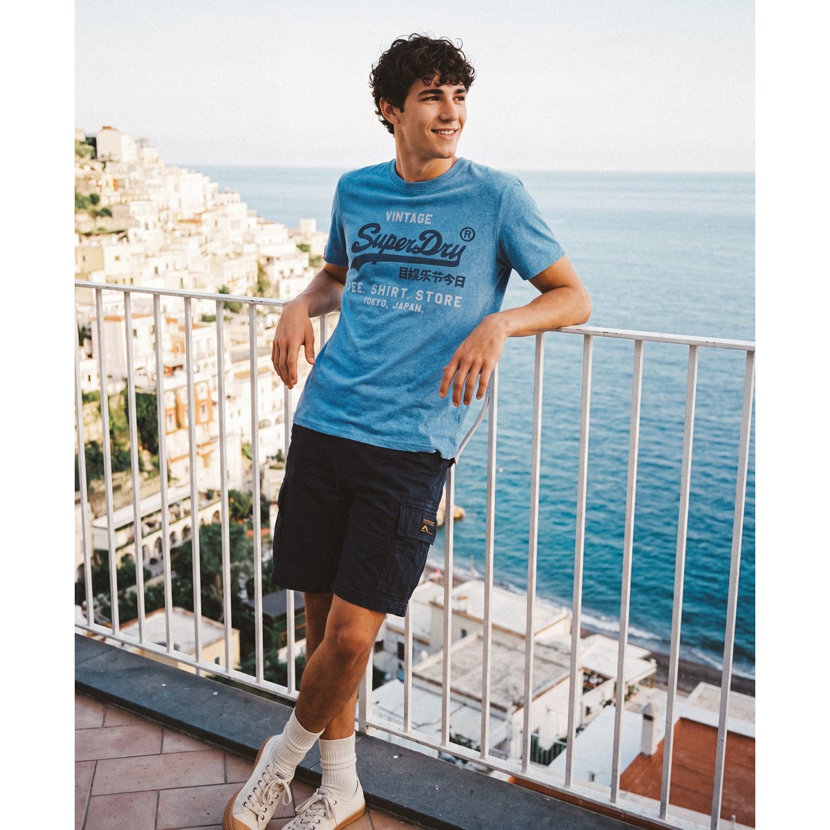 T-shirt Vintage Logo Classic Coupe Décontractée bleu vif chiné, SUPERDRY