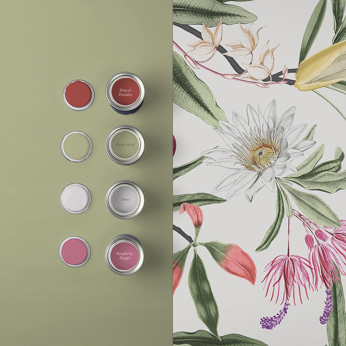 Papier peint Paradise Chalk vert, rose, blanc cassé, GRAHAM ET BROWN