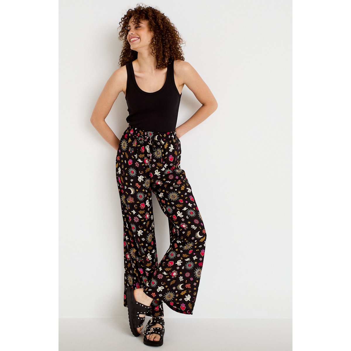 Pantalon large taille standard noir, CACHE CACHE