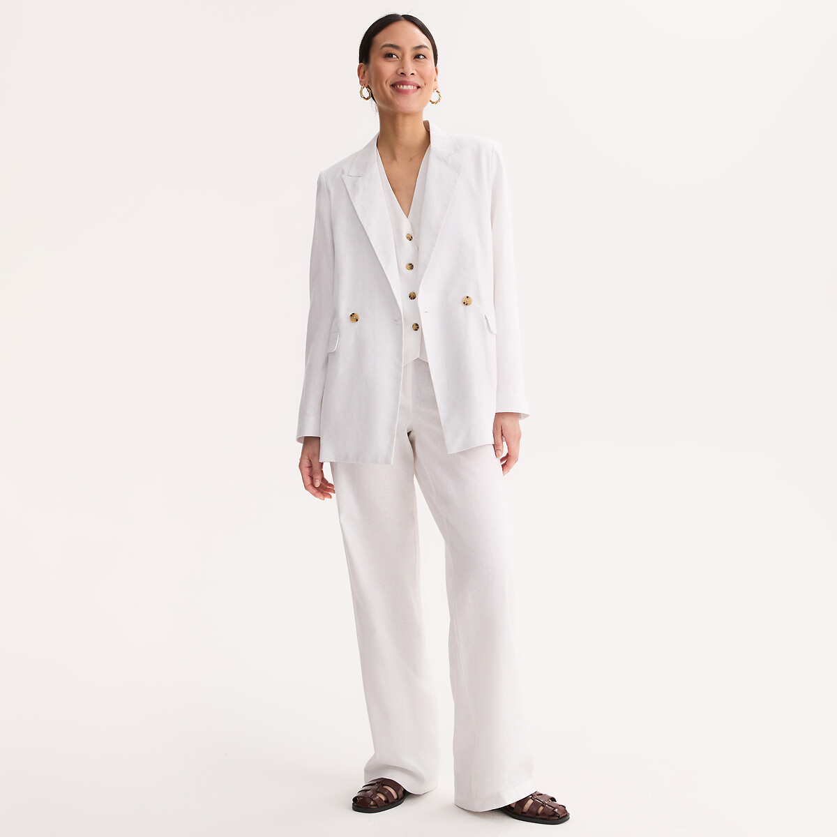 Gerader Blazer, Leinen-Mix weiss, ANNE WEYBURN