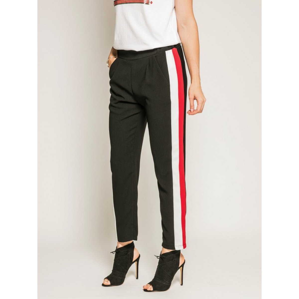 Pantalon Cigarette Slim Bandes Côtés Edmee noir, DONA LISA