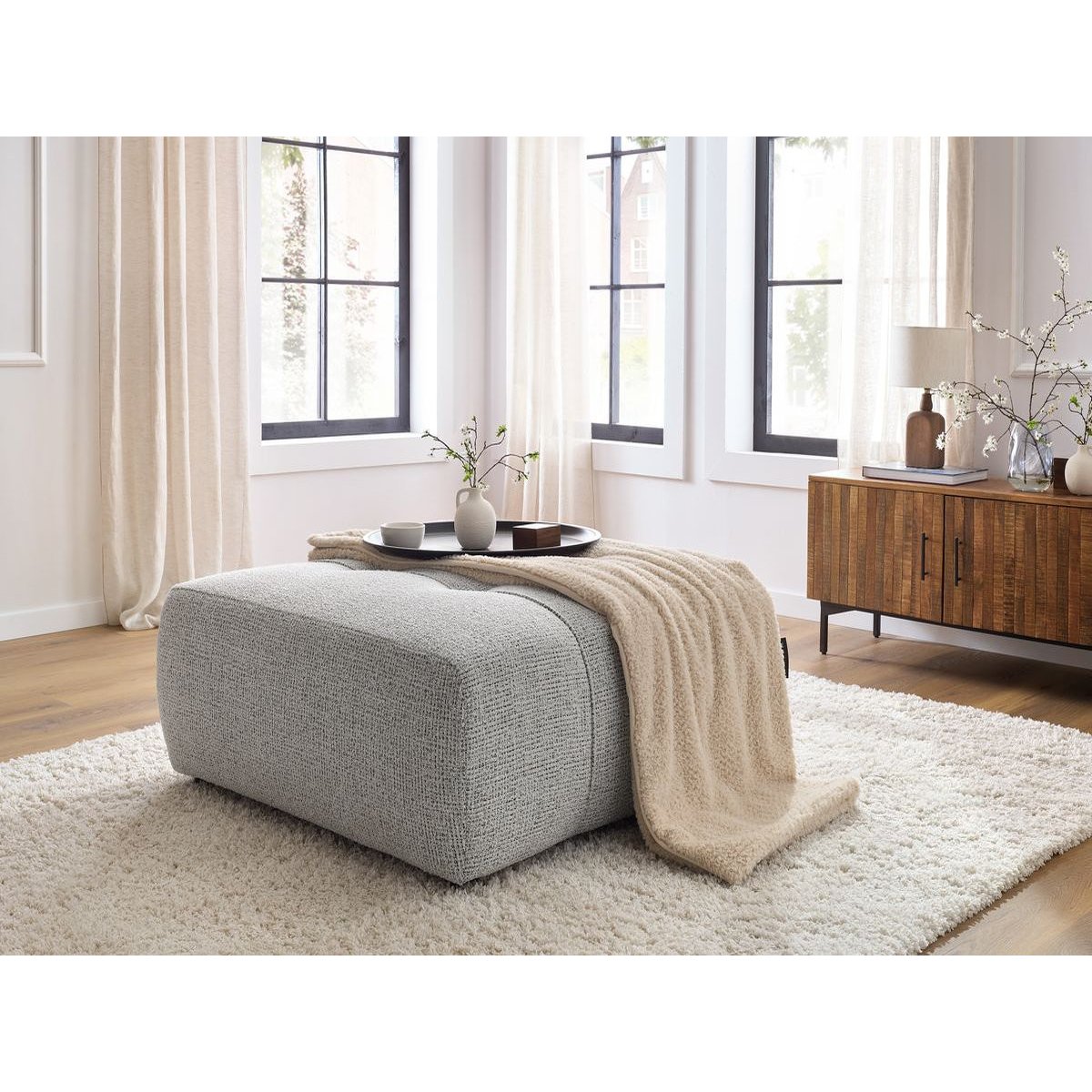 Pouf tissu chiné, ARSENE gris clair, BOBOCHIC