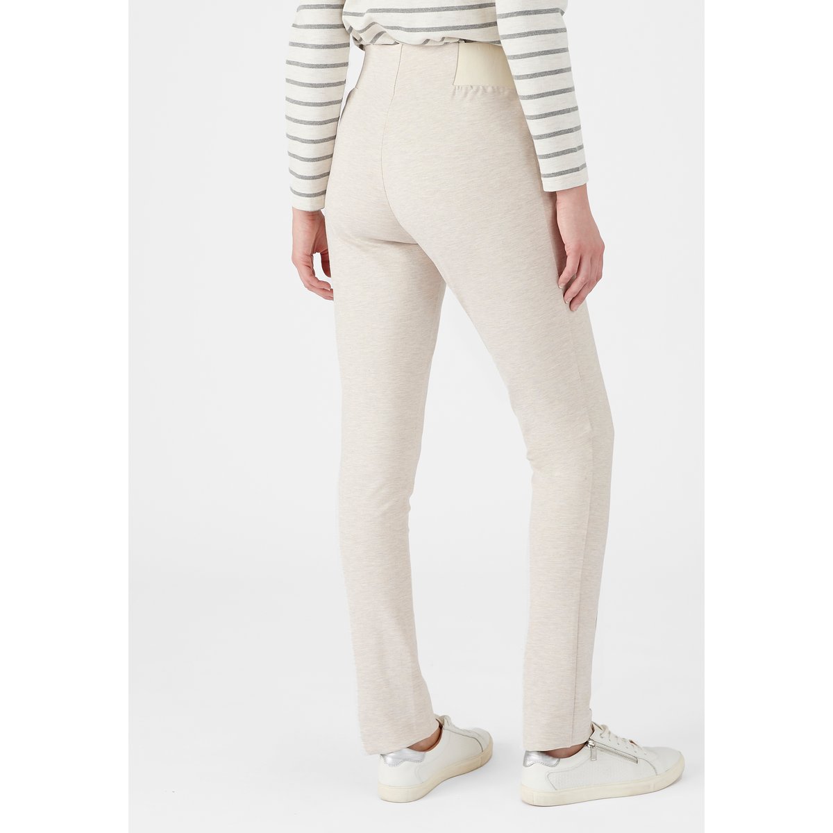 Pantalon maille milano uni ou carreaux marron beige chiné, DAMART