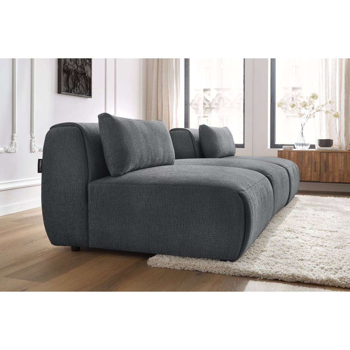 Canapé modulable 3 places en tissu texturé, JEANNE gris foncé, BOBOCHIC