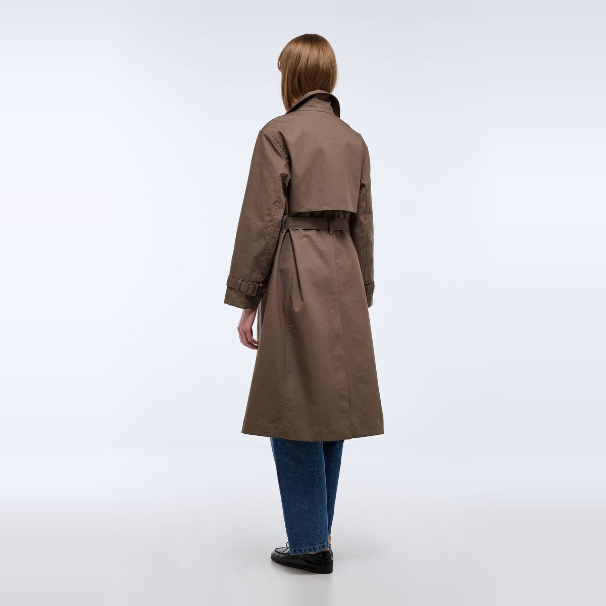 Trench long en coton kaki, MONOPRIX