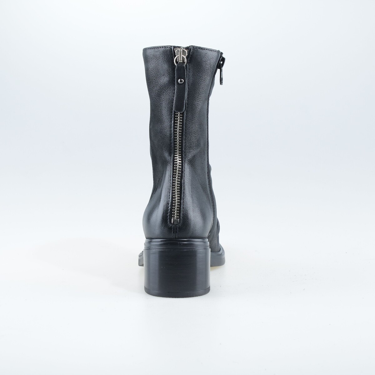 Bottines en cuir plissé, talon trotteur noir, MJUS