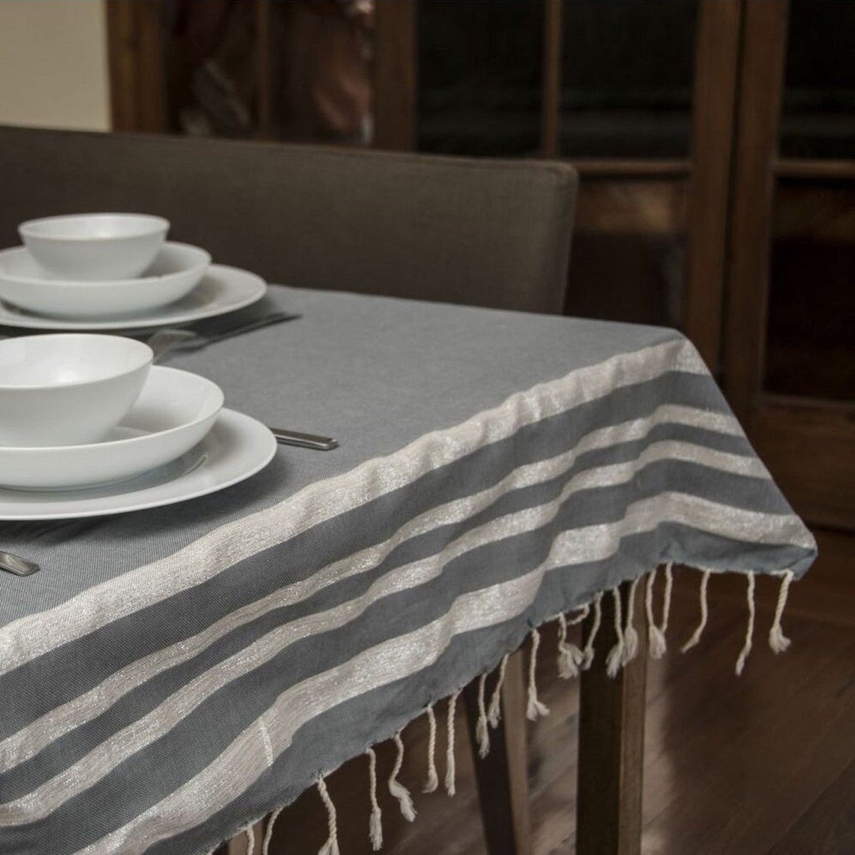 Nappe coton HAMPTONS gris moyen / argent, FEBRONIE