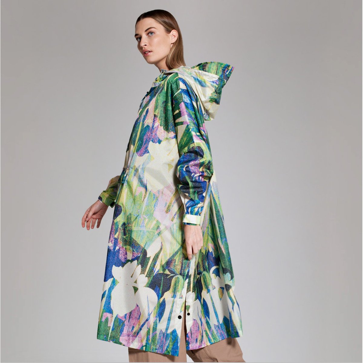 Poncho de pluie imperméable LILY vert floral, RAINKISS