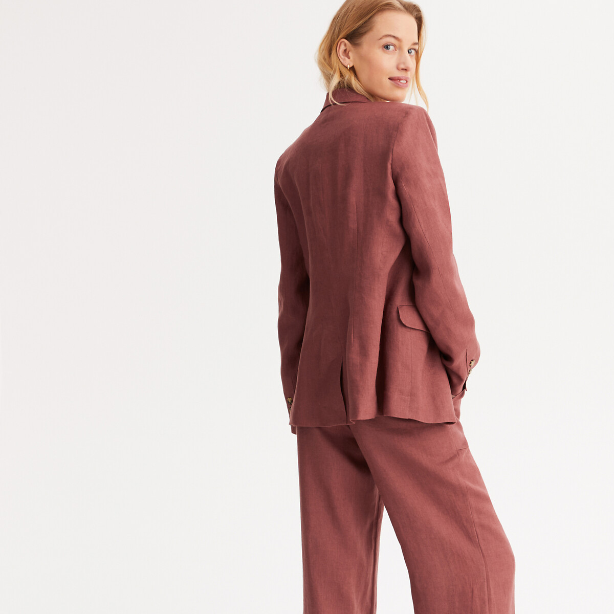 Slim-Fit Long Jacket in Pure Linen brown, ANNE WEYBURN