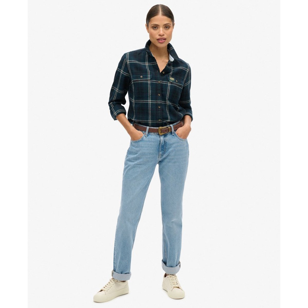 Chemise à carreaux en flanelle Lumberjack bleu marine/vert à carreaux, SUPERDRY