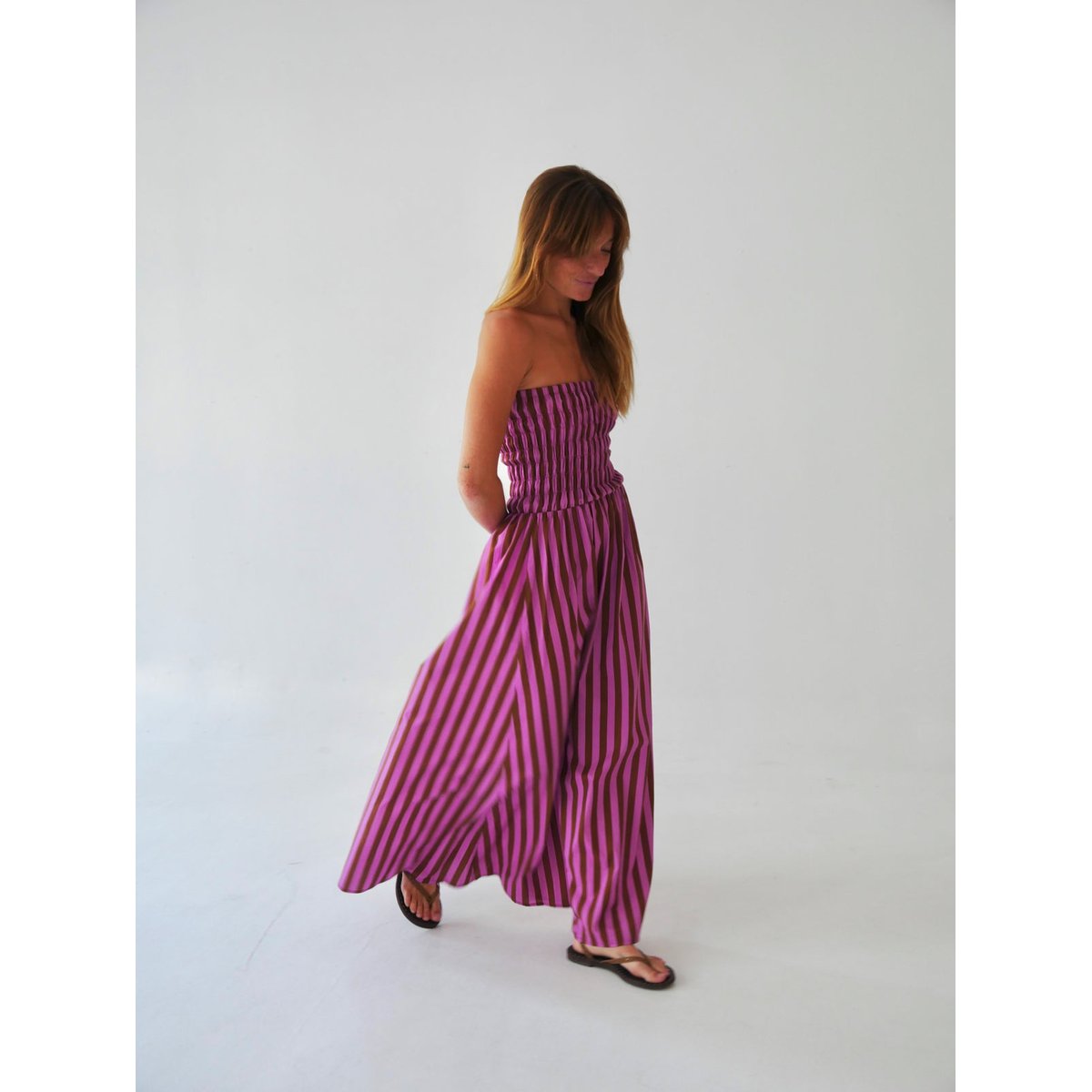Robe longue bustier rayée EMILY marron / rose, MINDTRAVELER