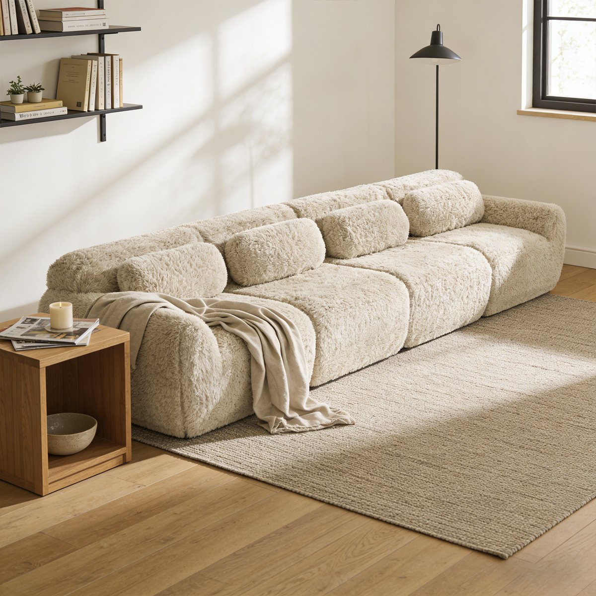 Canapé droit 4 places design moderne, WIND kaki, MEUBLES COSY