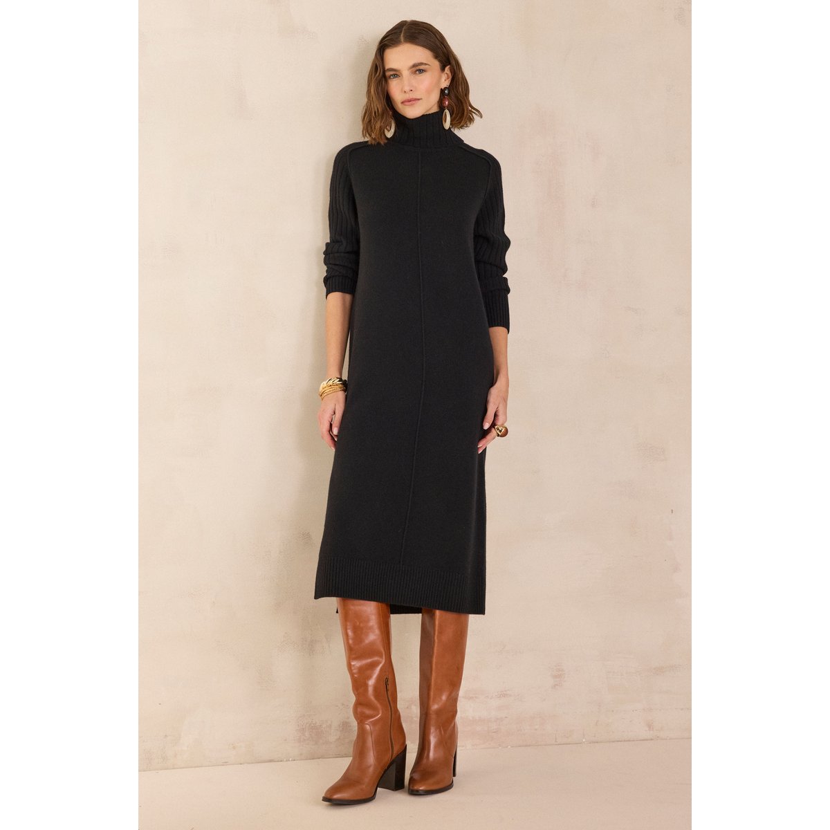 Robe pull en laine et yack BELLA noir, Maison 123