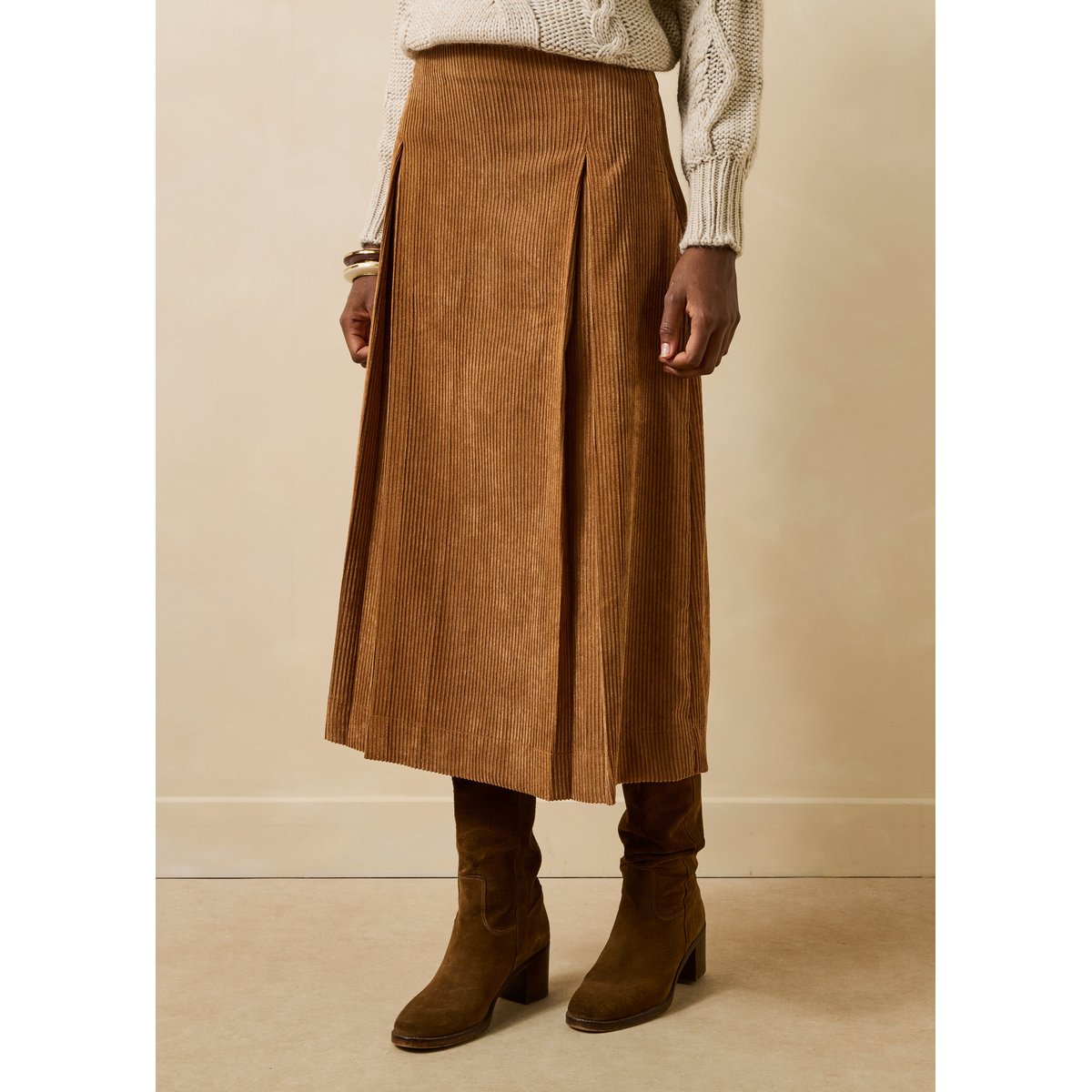 Jupe midi en velours côtelé cognac, LA FEE MARABOUTEE