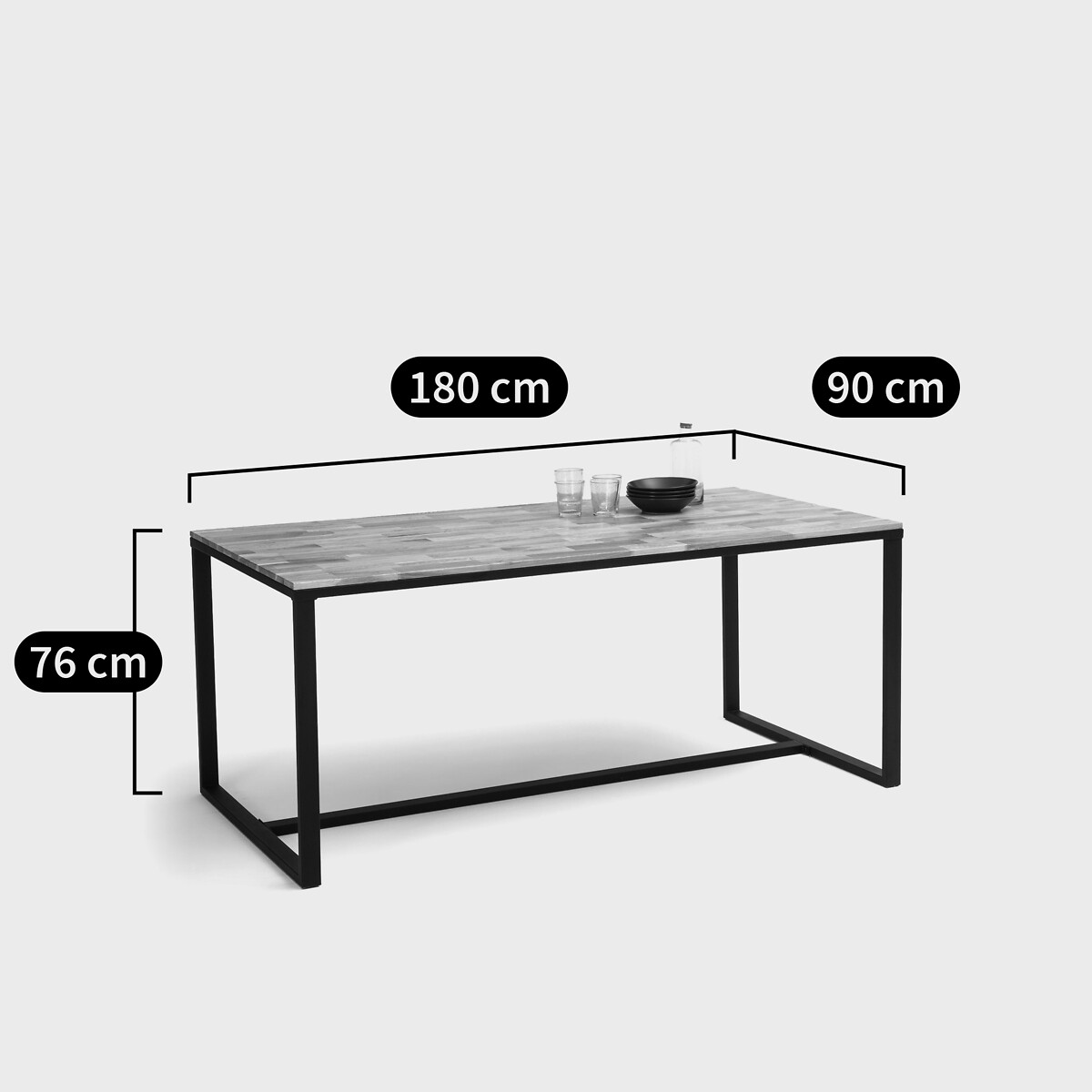 Table à manger, rectangulaire, chêne abouté et métal acier, 8 personnes, HIBA naturel, LA REDOUTE INTERIEURS