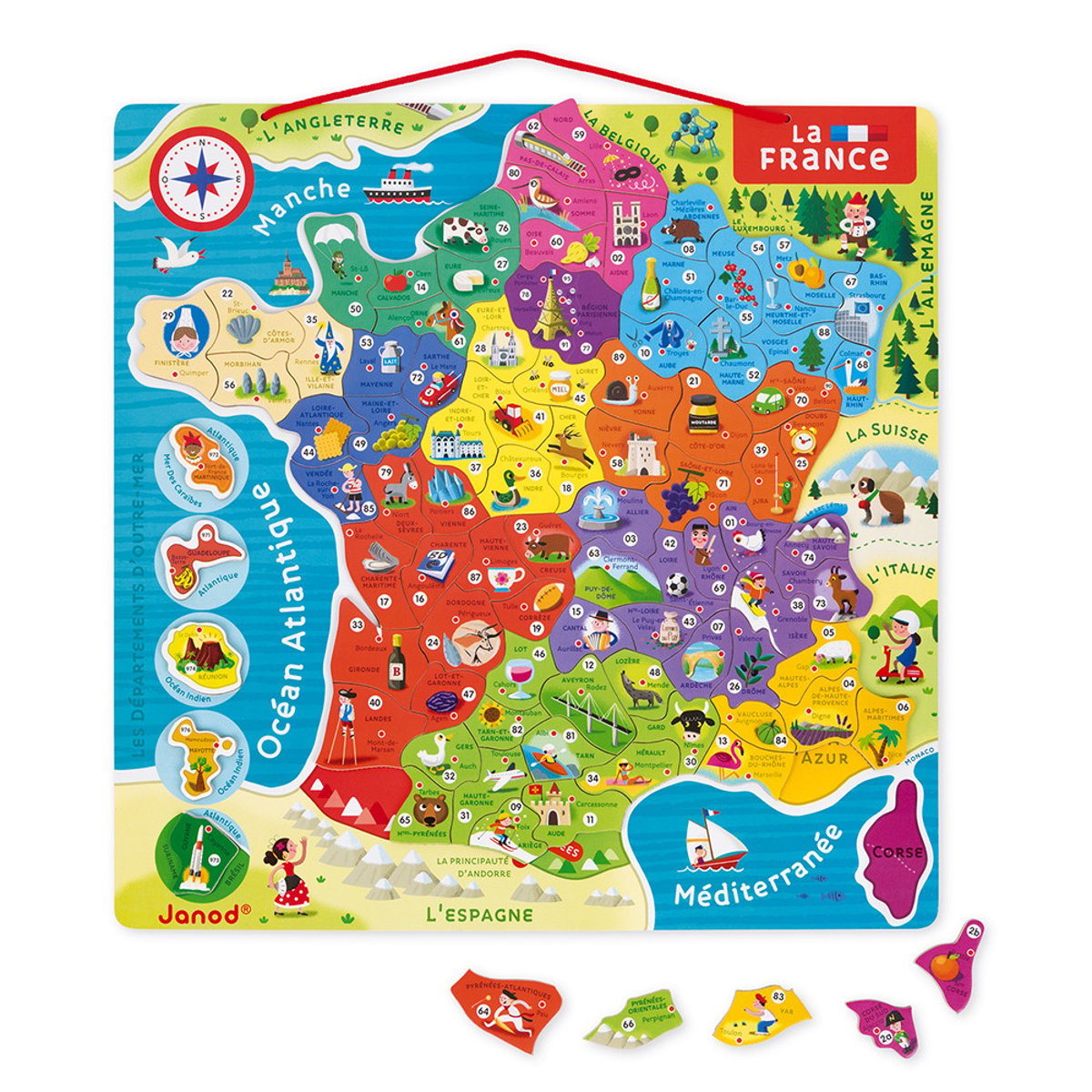 Puzzle France Magnétique 93 Pièces bleu, JANOD