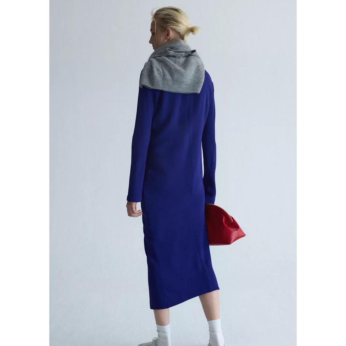 Robe midi col montant bleu, MANGO