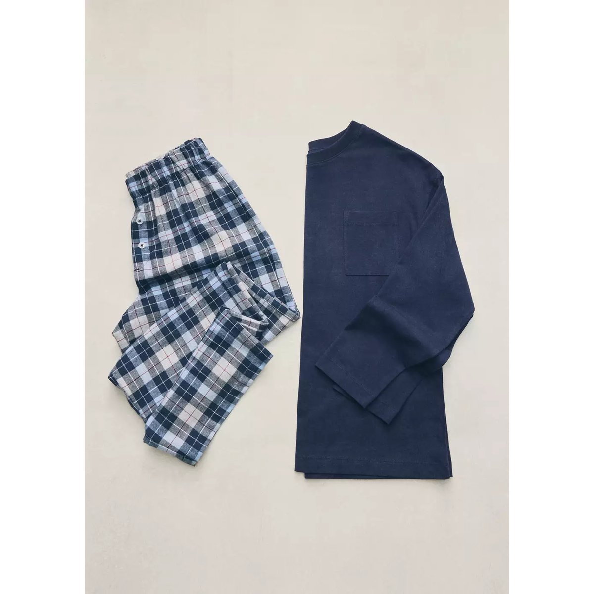Pyjama complet en flanelle à carreaux bleu marine, MANGO KIDS