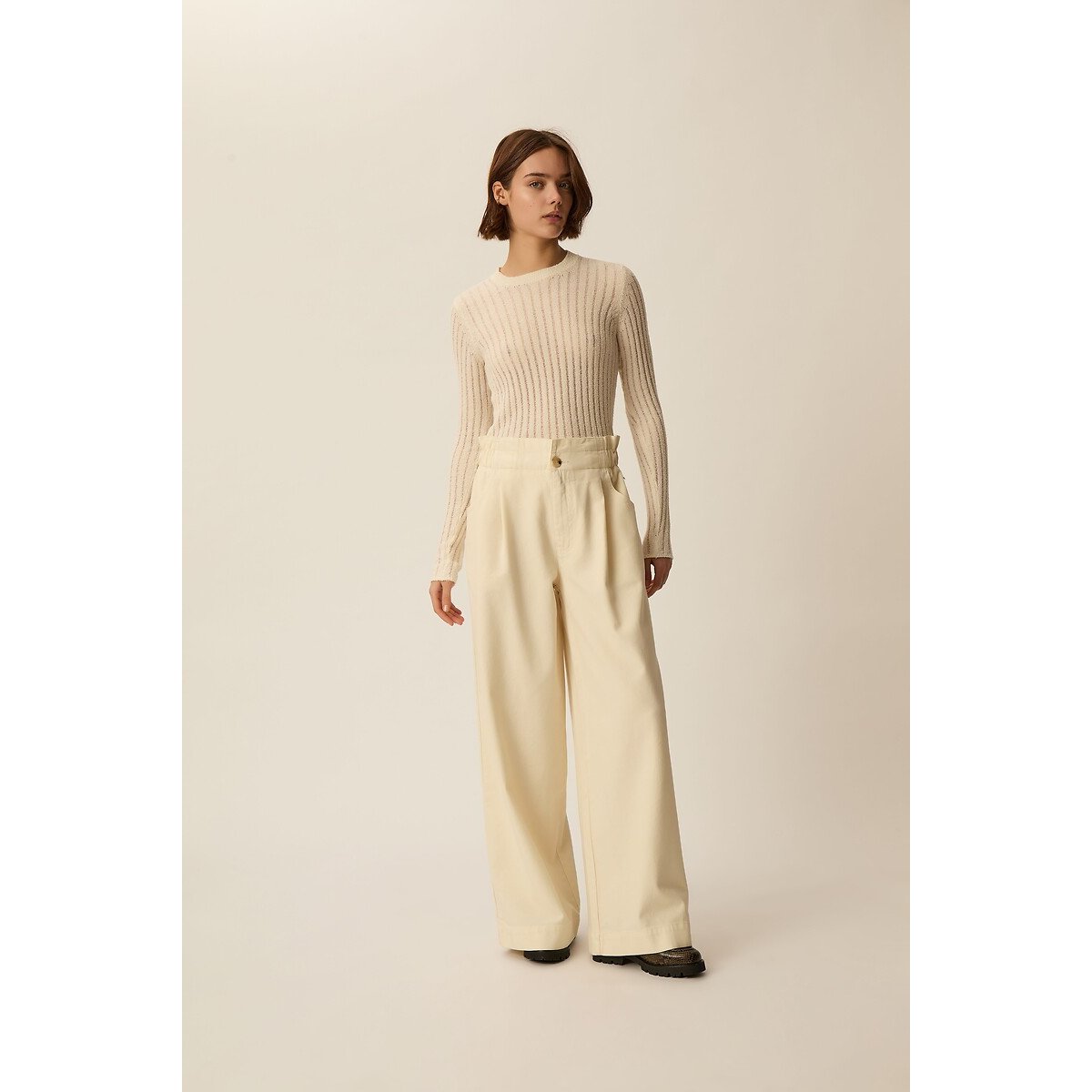 Pantalon large à pinces, LOULOU 2 crème, DES PETITS HAUTS