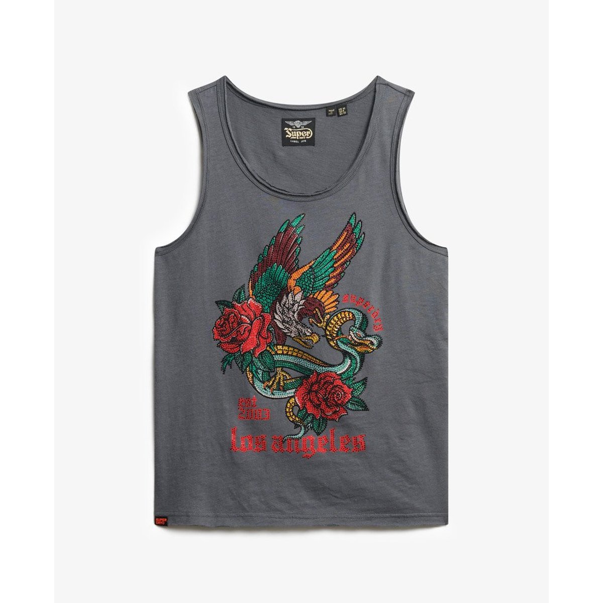 Débardeur à encolure dégagée Neo Trad Tattoo noir délavé flammé, SUPERDRY