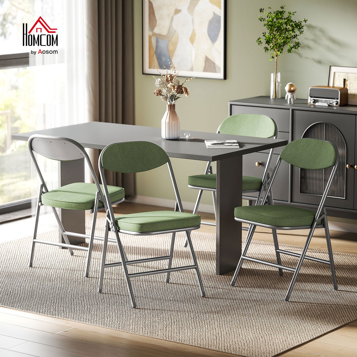 Chaise pliante Velours côtelé (100 % vert, HOMCOM