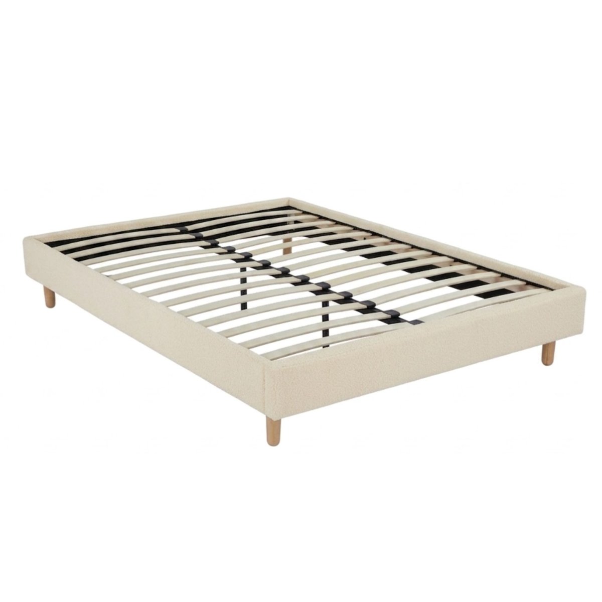 Sommier kit bouclette en tissu sherpa 13 lattes ivoire, TERRE DE NUIT